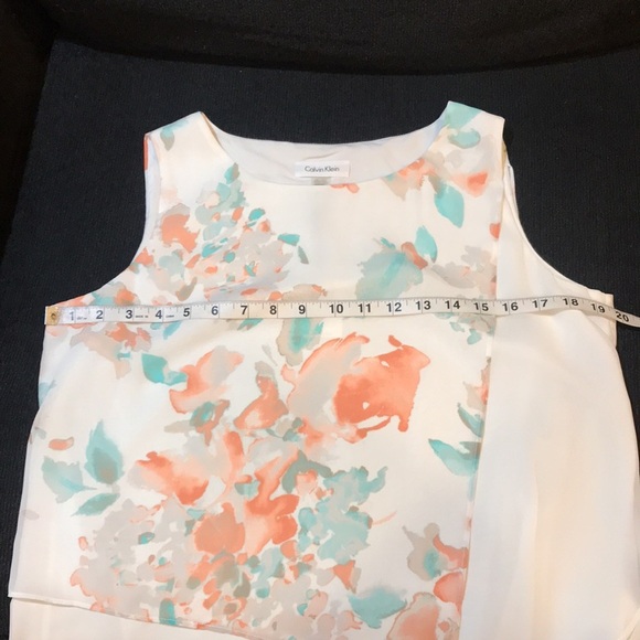 NWT Calvin Klein Water Color Asymmetric Layered Hem Sheer Sleeveless Top-M - Picture 7 of 8